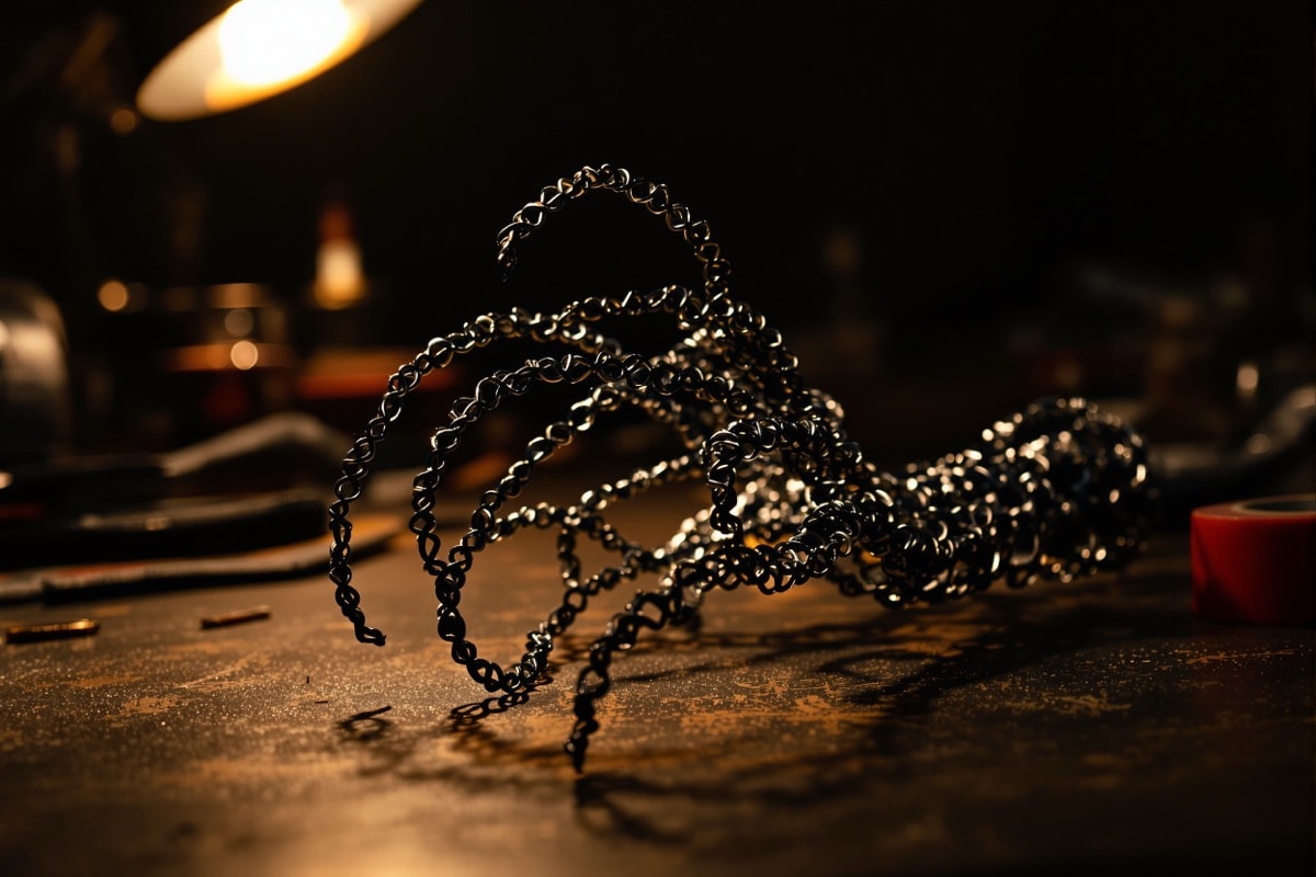 A grasping hand formed from one continuous piece of coathanger wire