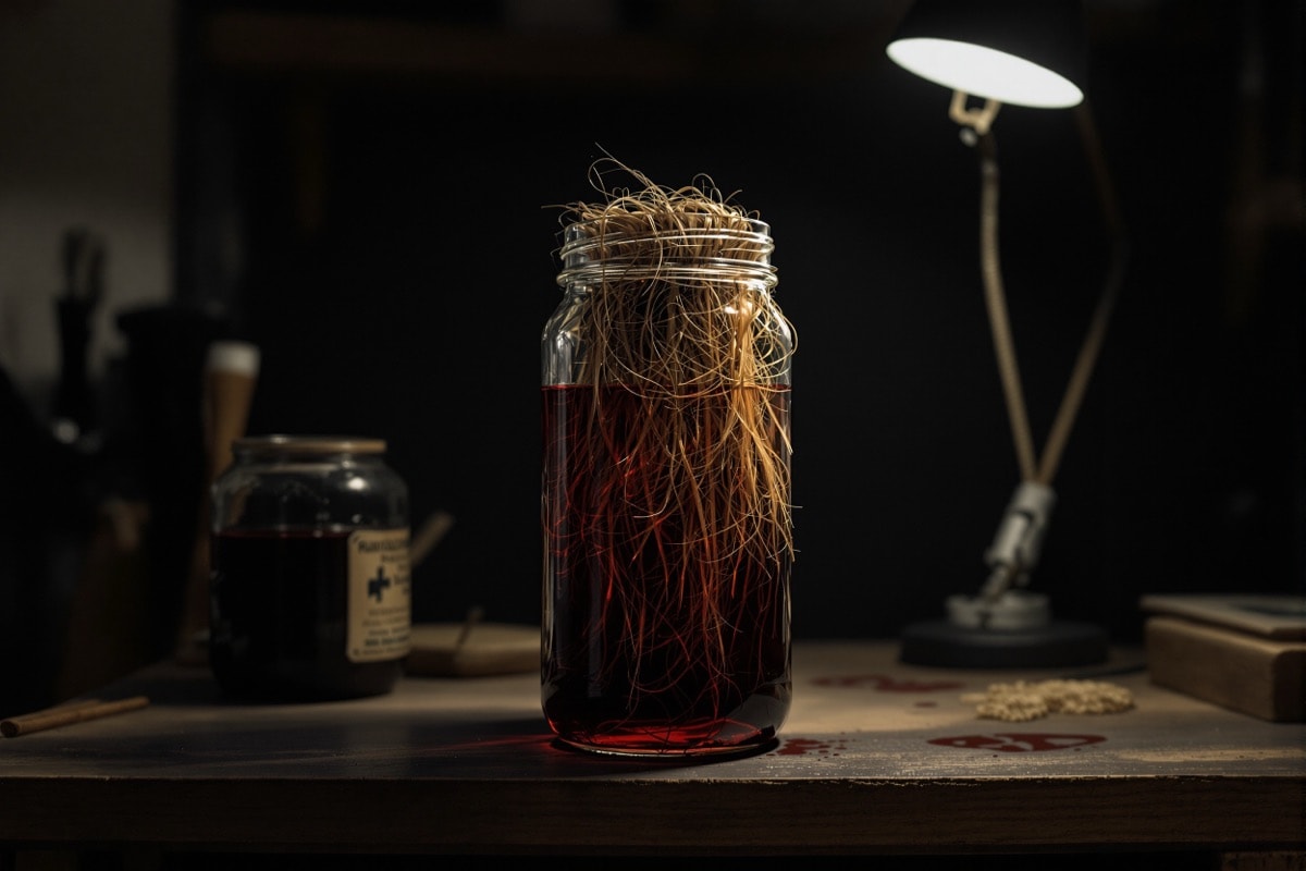 The finished jar prop turned three-quarters away from the viewer